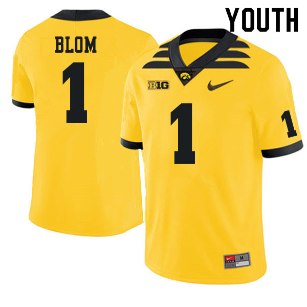 Youth #1 Aaron Blom Iowa Hawkeyes College Football Jerseys Sale-Gold